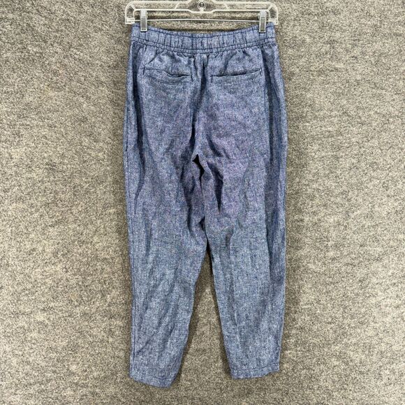 Old Navy Pants Women PXS Petite Blue Mid Rise Chino Linen Flat Front Pull On - Picture 2 of 8